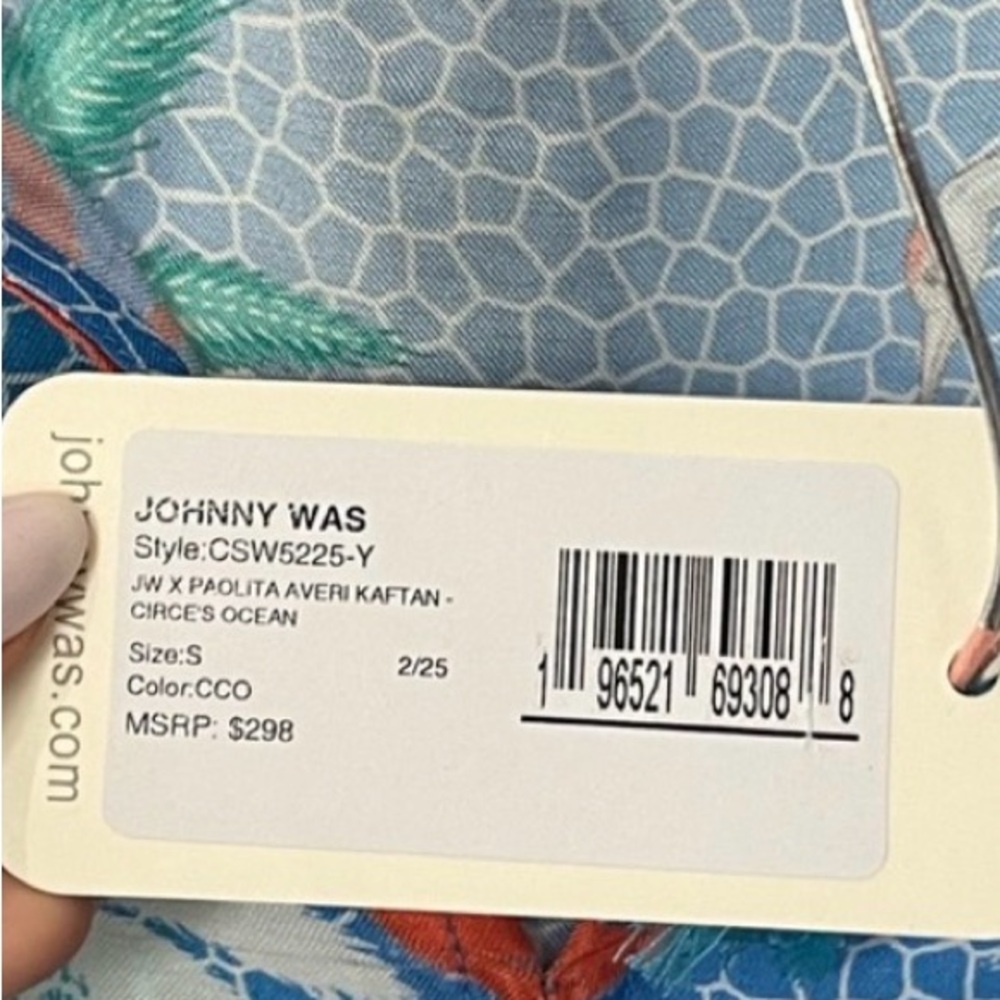 Johnny Was Paolita Avery Kaftan Cerce’s Ocean Lion Palm Tree Print Small Blue - Picture 5 of 6